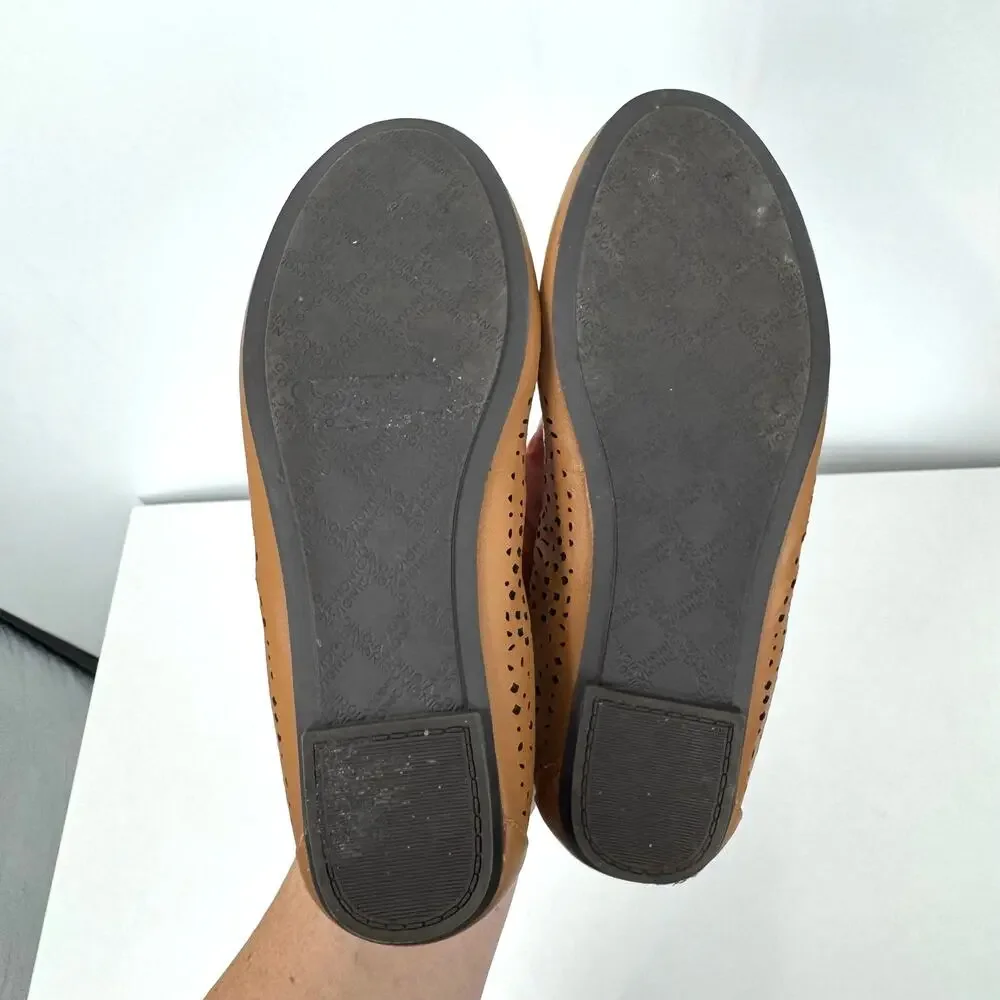Vionic Robyn Perforated Ballet Flats Shoes 7 Brown Leather Comfort Casual Boho